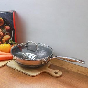 Chảo sâu Noon Song inox 3 lớp đáy từ nắp kính chống dính 2 mặt KIMS COOK 24cm N224MZ